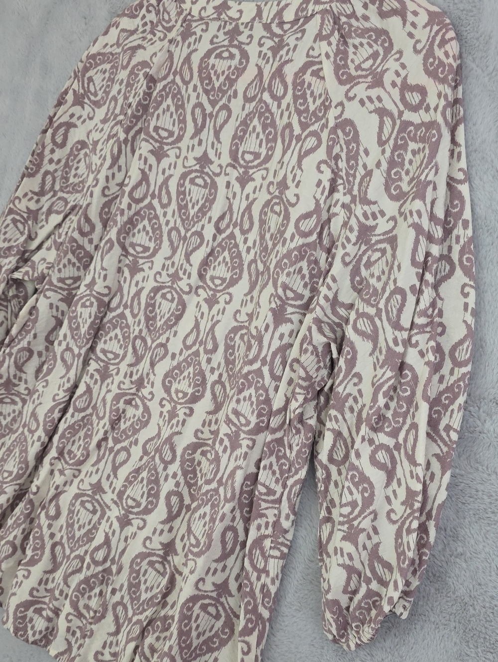 Fred David Women's 2X Ivory Taupe Ikat Print Blouse 3/4 Sleeve Split Neck Plus S - Picture 11 of 12